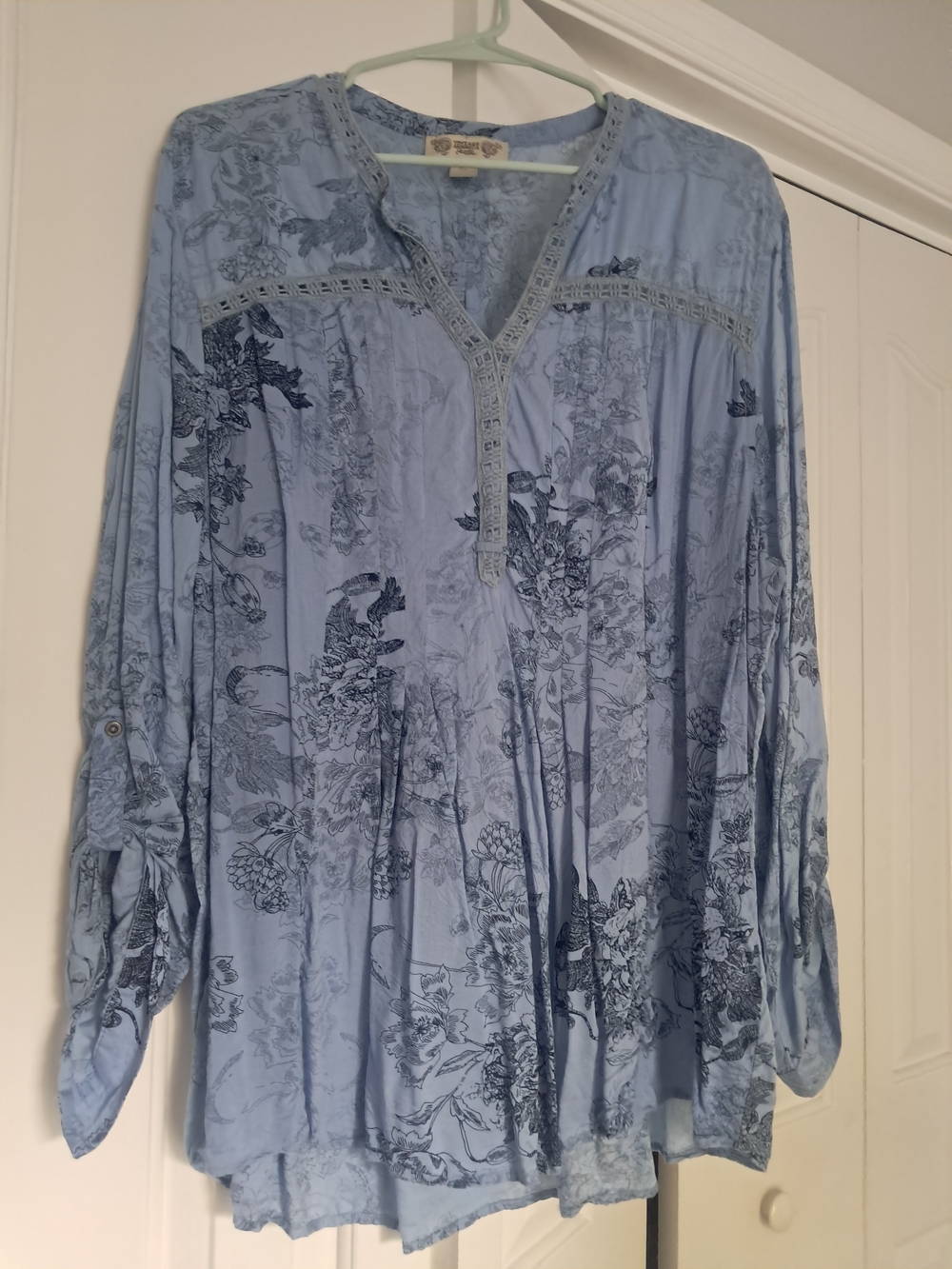 Vintage America Light Blue Floral Tunic Blouse